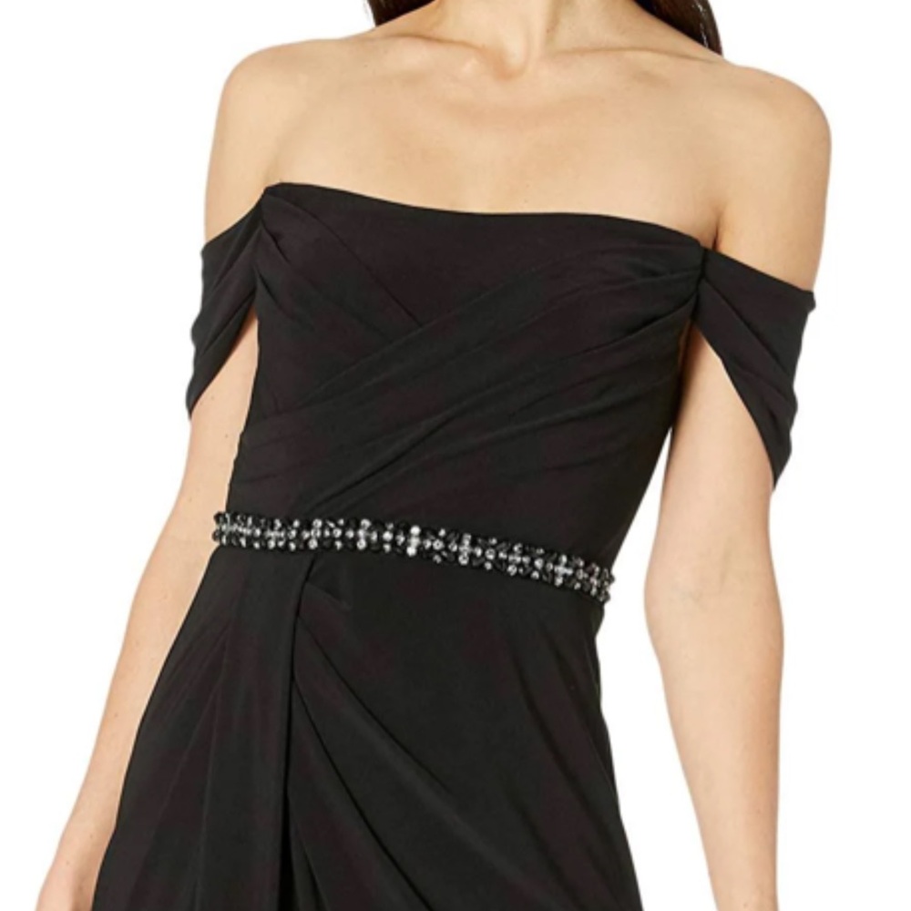 NWOT Adrianna Papell Black Embellished Pleated Off the shoulder Gown. SIZE 12 - Picture 3 of 12